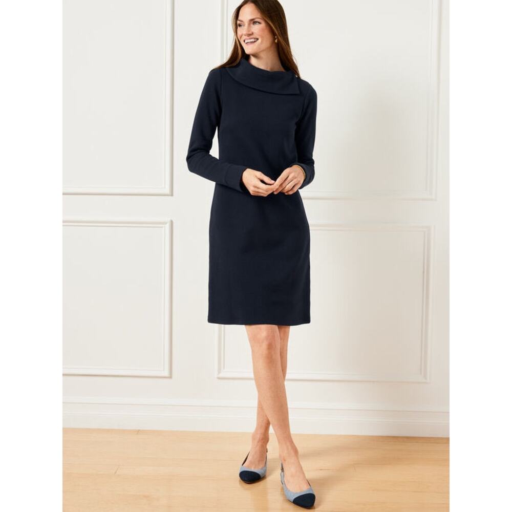 Talbots Black Foldover Collar Knot Shift Dress Size 14 NWT